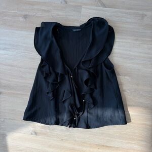 Zara Black Ruffle Tie-Front Sleeveless Blouse